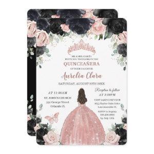 Quinceañera Black Pink Floral Rose Gold Princess