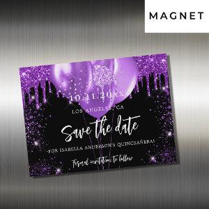 Quinceanera black purple balloons save the date