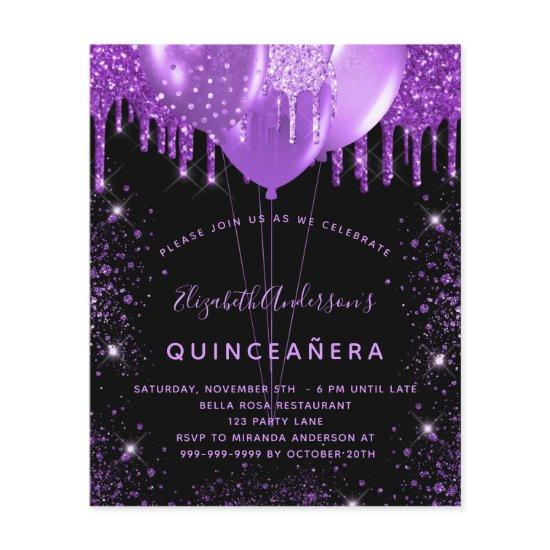 Quinceanera black purple glitter budget  flyer