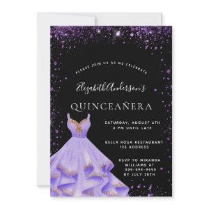 Quinceanera black purple glitter dress