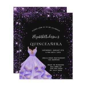 Quinceanera black purple glitter dress
