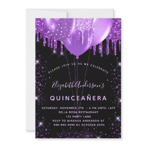 Quinceanera black purple glitter dust balloons