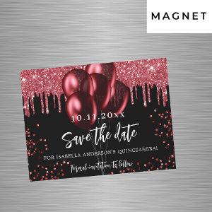 Quinceanera black red balloon magnet save the date