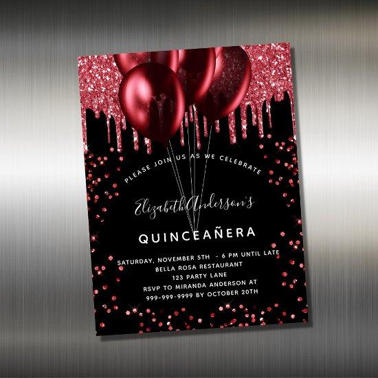 Quinceanera black red balloons  magnet