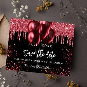 Quinceanera black red balloons save the date card