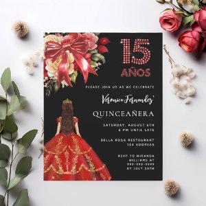 Quinceanera black red dress bow florals