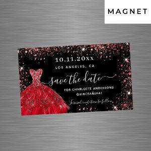 Quinceanera black red dress save the date magnet