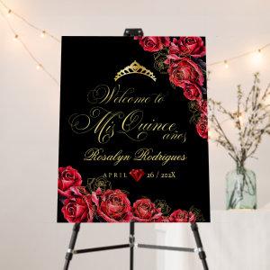 Quinceanera black red elegant Welcome Sign