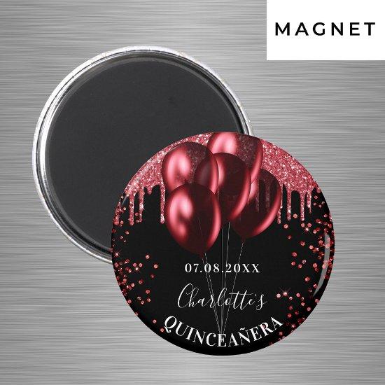 Quinceanera black red glitter balloons magnet