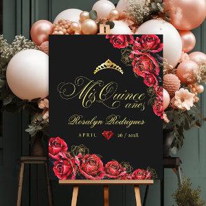 Quinceanera - black red gold decorations Sign