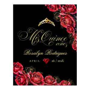 Quinceanera - black red gold decorations Sign