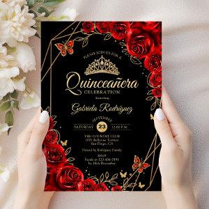 Quinceanera Black Red Gold Floral