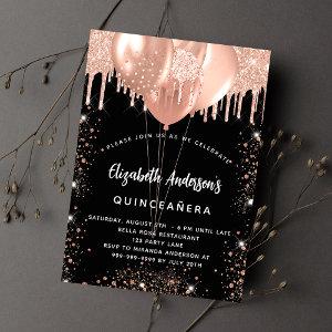 Quinceanera black rose gold ballons glitter drips