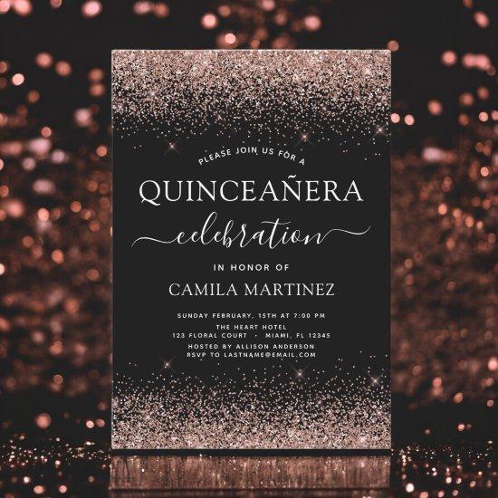 Quinceanera Black Rose Gold Blush Pink