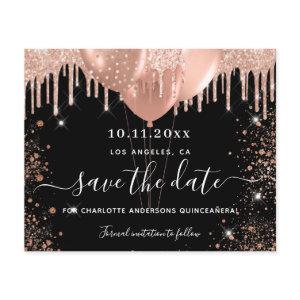 Quinceanera black rose gold budget save the date flyer