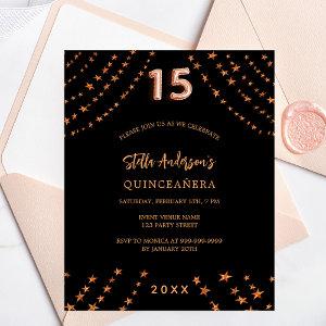 Quinceanera black rose gold star budget