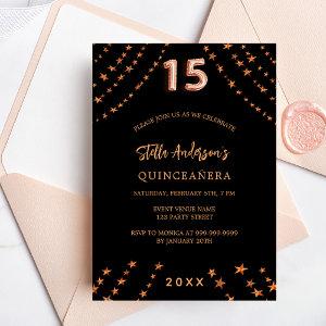 Quinceanera black rose gold stars elegant  postcard