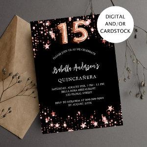 Quinceanera black rose gold stars