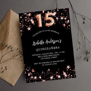 Quinceanera black rose gold stars  postcard