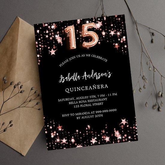 Quinceanera black rose gold stars luxury
