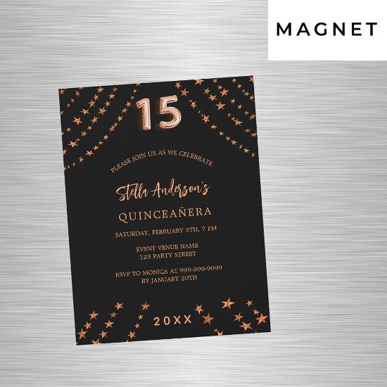 Quinceanera black rose gold stars luxury magnetic