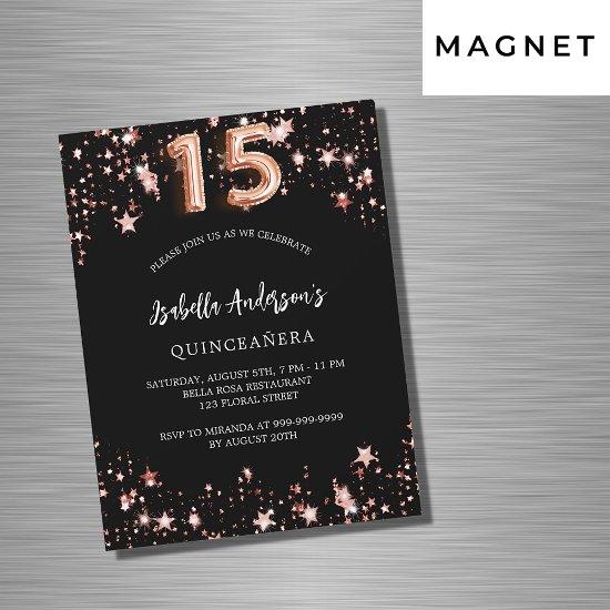 Quinceanera black rose gold stars luxury magnetic
