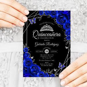 Quinceanera Black Royal Blue Silver Floral