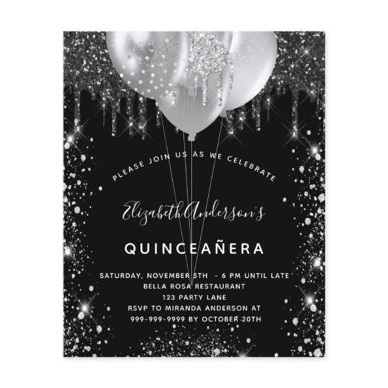 Quinceanera black silver glitter budget  flyer