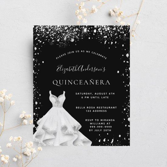 Quinceanera black silver glitter dress