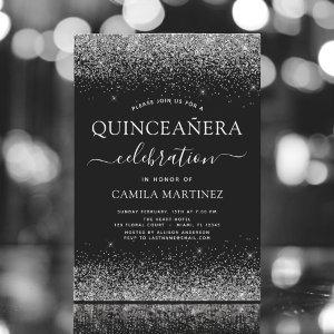 Quinceanera Black Silver Modern Glitter Sparkle