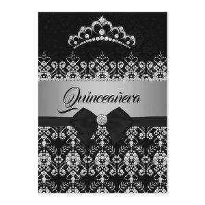 Quinceanera Black Silver Sparkle Diamond Tiara Bow