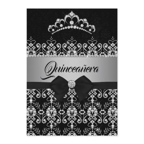 Quinceanera Black Silver Sparkle Diamond Tiara Bow