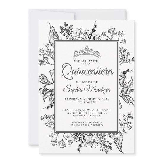 Quinceanera Black White Floral