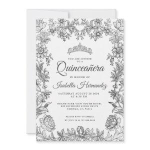 Quinceanera Black White Floral