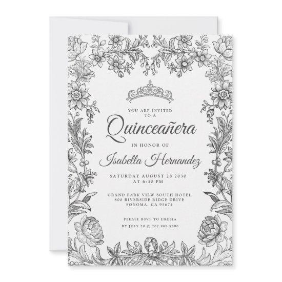 Quinceanera Black White Floral