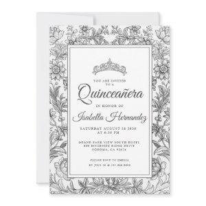Quinceanera Black White Floral Tiara