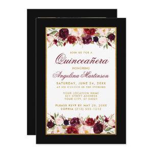 Quinceanera Black White Gold Burgundy Floral Photo