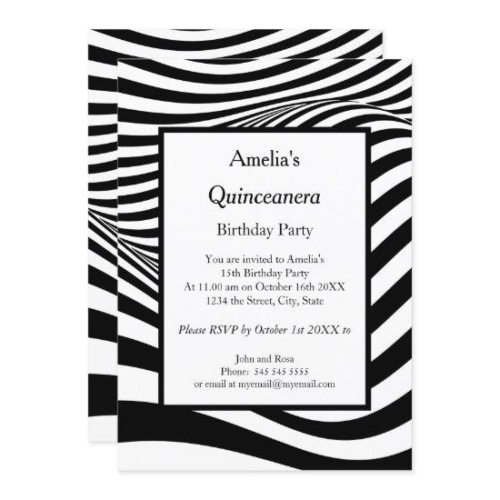 Quinceañera Black White Wave birthday party
