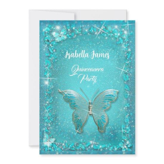 Quinceañera blue 15th birthday turquoise Butterfly