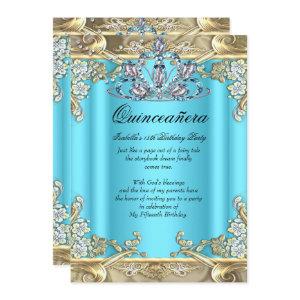 Quinceanera Blue Aqua Teal Gold 15th Birthday