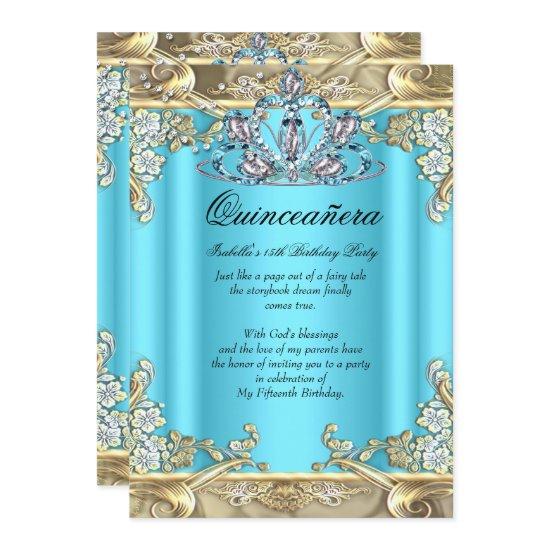 Quinceanera Blue Aqua Teal Gold 15th Birthday