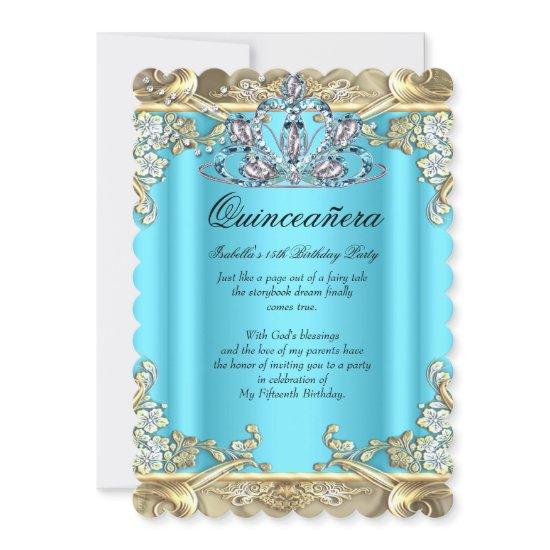Quinceanera Blue Aqua Teal Gold 15th Birthday