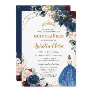 Quinceañera Blue Burgundy Blush Floral Princess  I