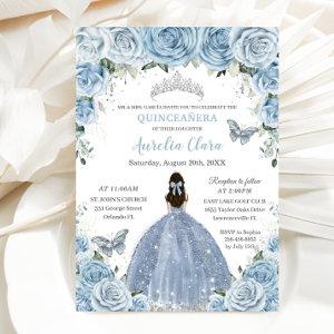 Quinceañera Blue Floral Butterflies Silver Tiara
