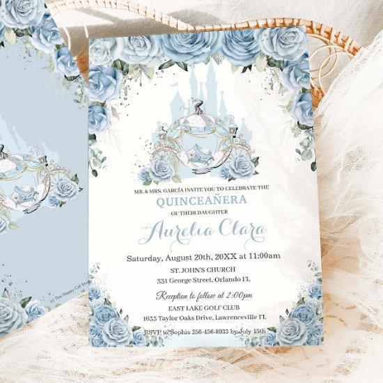 Quinceañera Blue Floral Princess Castle Carriage