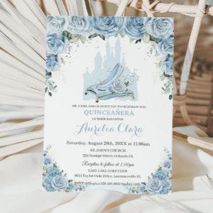Quinceañera Blue Floral Princess Castle Glass Shoe