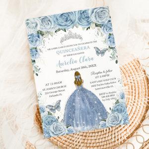 Quinceañera Blue Floral Silver Butterflies Blonde
