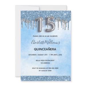 Quinceanera blue glitter silver elegant luxurious