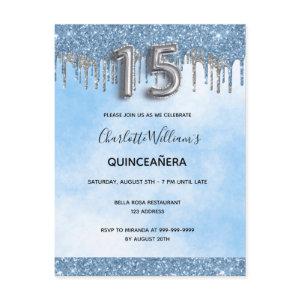 Quinceanera blue glitter silver elegant luxurious  postcard