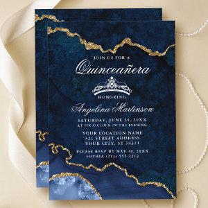 Quinceanera Blue Gold Marble Agate Geode